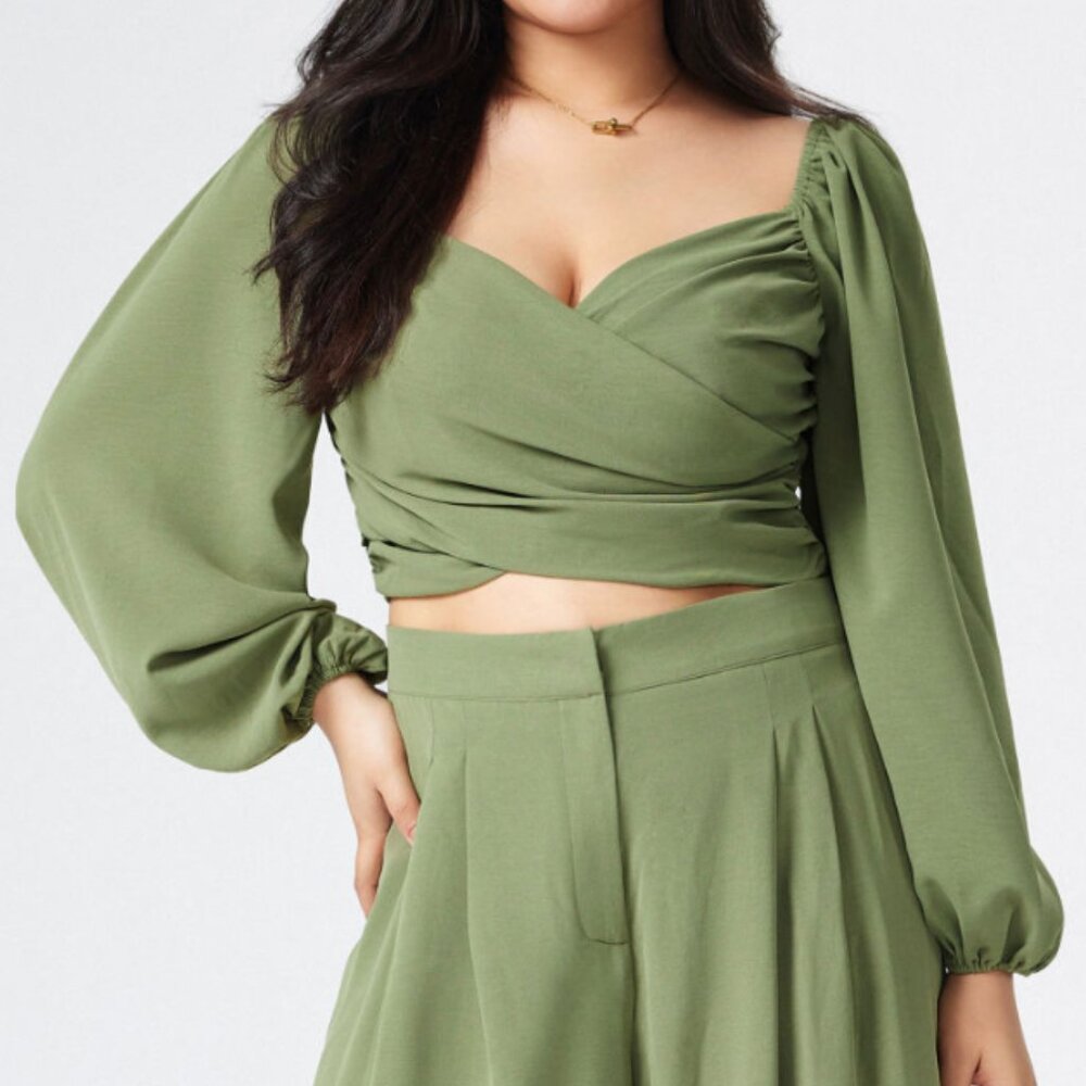 Solid Shirred Crop Blouse Curve & Plus